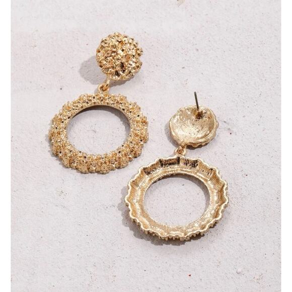 Rose Gold Textured Circle Drop Earrings - Picture 2 of 2